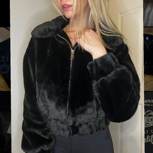 Soft Fuzzy Black Zip-up Jacket